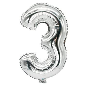 Number 3 Silver Party Foil Balloon 16Inch Number 3 Silver Party Foil Balloon 16Inch