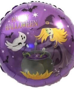 Halloween Balloons Inflatable Round Aluminum Foil Balloons with Witch and Ghost