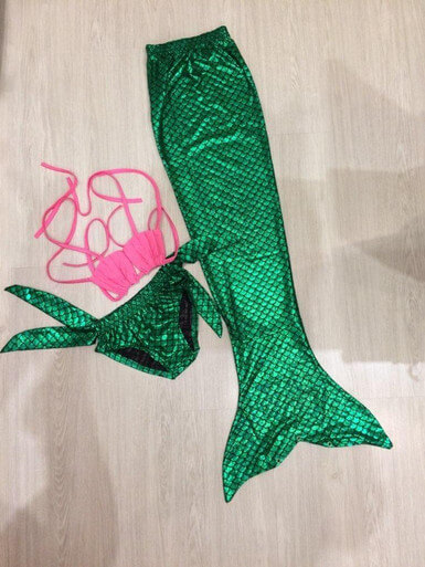 Swimsuit Tail With Mono Fin Kids Green With Pink Set For Girls-Aj-Costumes Swimsuit Tail With Mono Fin Kids Green With Pink Set For Girls-Aj-Costumes