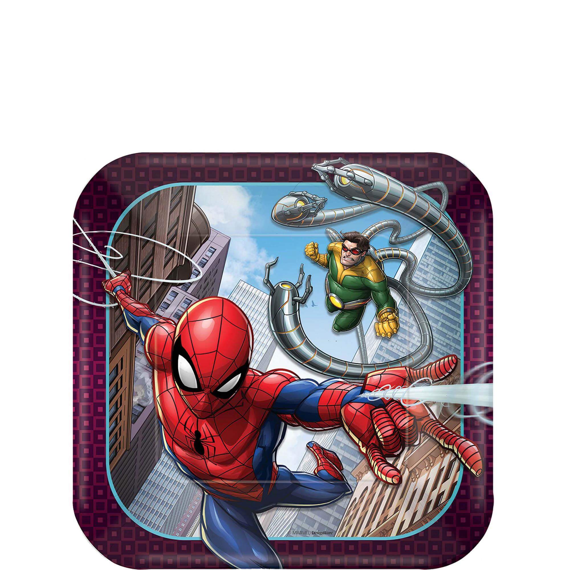 SpiderMan Webbed Square Paper Plates, 7In, 8Pcs spiderman webbed square paper plates 7in