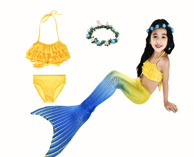 Swimsuit-4 Pcs Girls Mermaid Tails Yellow -Beach Wear For Girls Swimsuit-4 Pcs Girls Mermaid Tails Yellow -Beach Wear For Girls