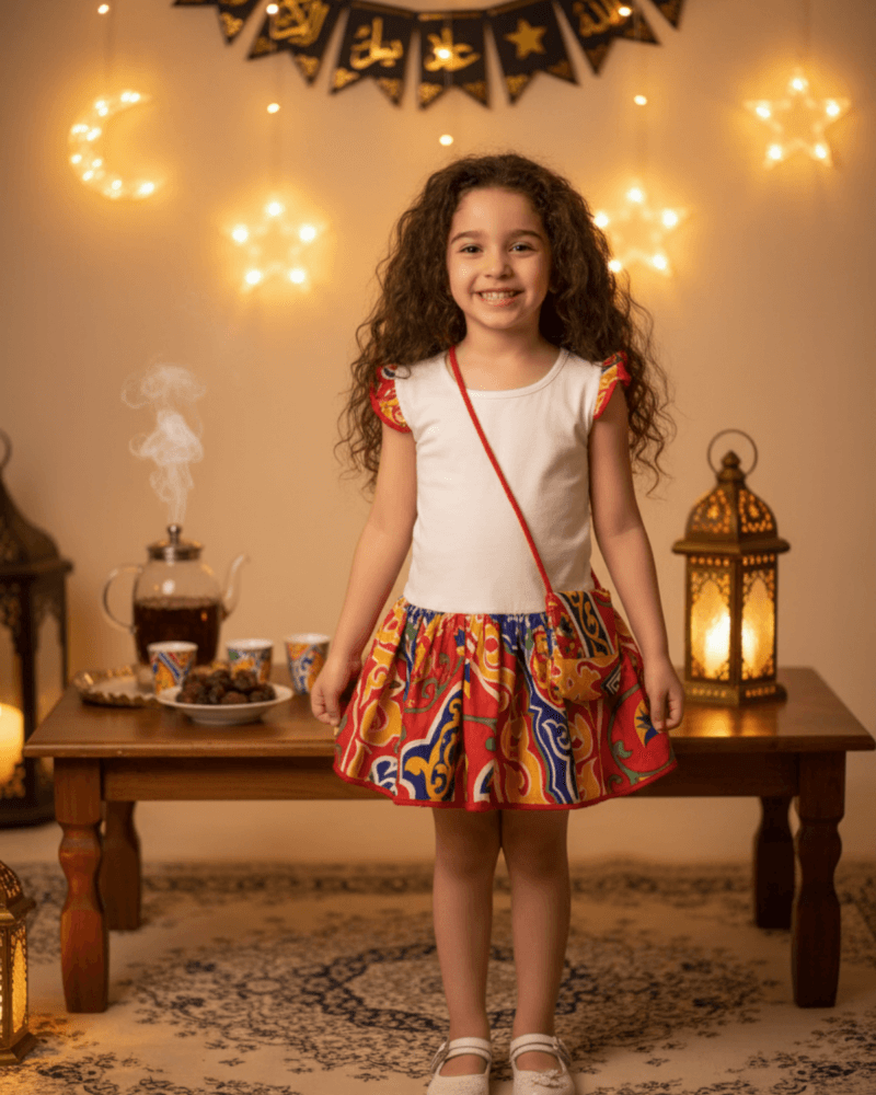 Alternative view of Ramadan Dress For Girls Colorful Traditional Ramadan Outfit with Mini Bag