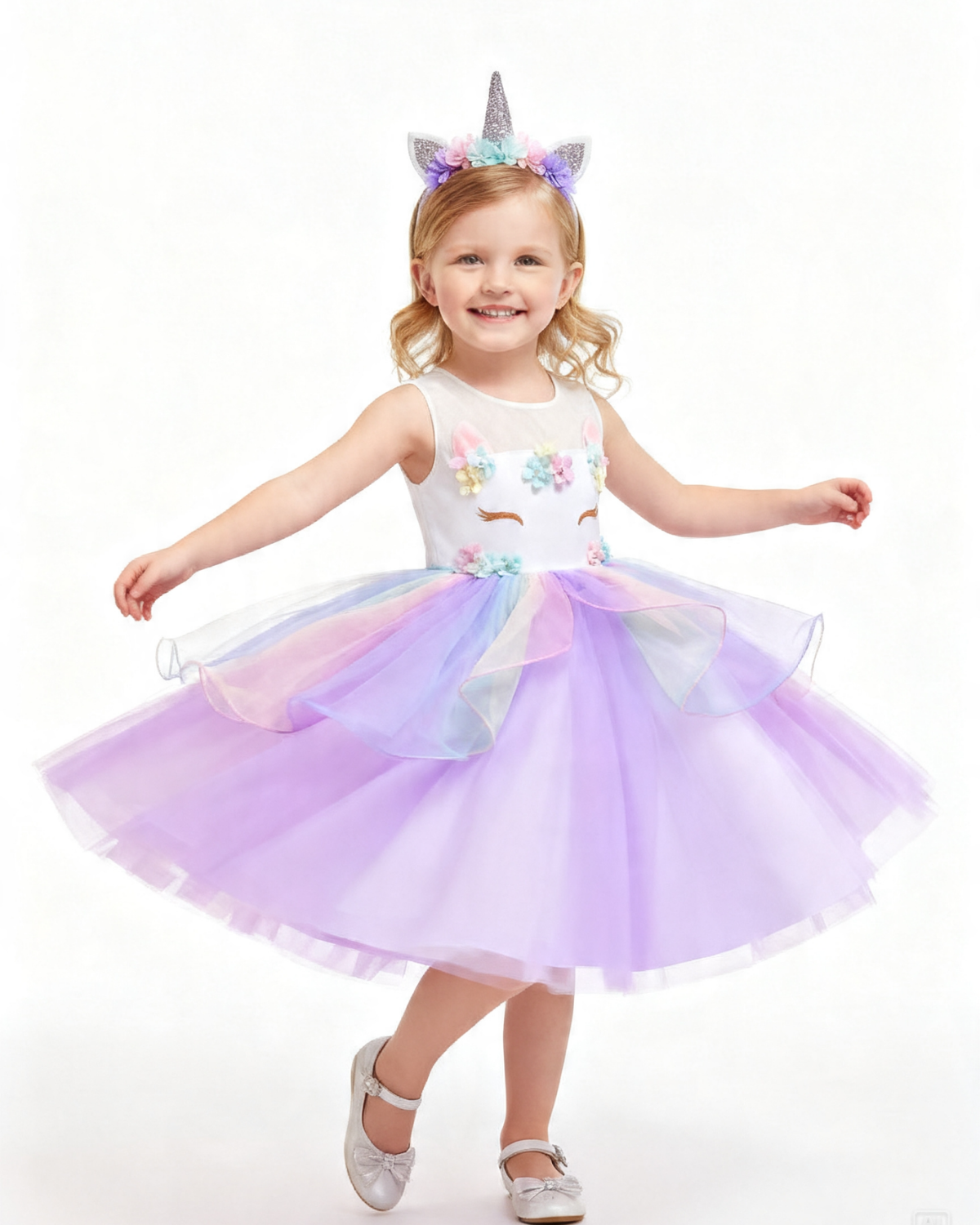 Flower Unicorn Pageant Princess Party Dress - Purple Flower Unicorn Pageant Princess Party Dress - Purple - Image 2