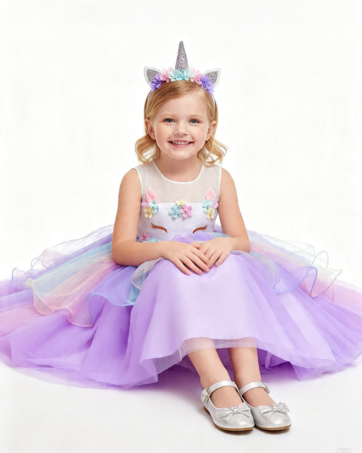 Flower Unicorn Pageant Princess Party Dress - Purple Flower Unicorn Pageant Princess Party Dress - Purple - Image 3