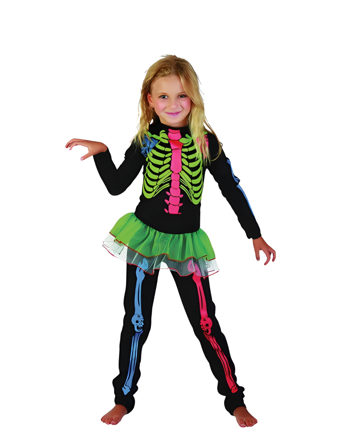 Neon Skeleton Glow Costume for Girls | Halloween Colorful Bones Bodysuit Set neon skeleton glow costume for girls