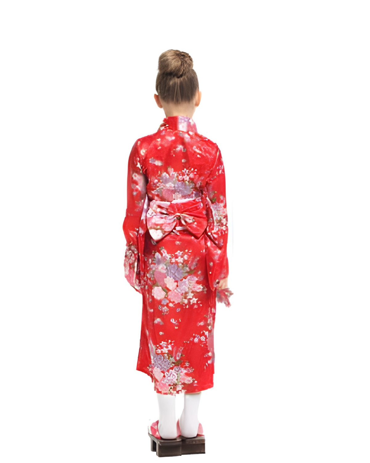 Elegant Floral Kimono Costume for Girls | Red Traditional Style Dress with Fan Elegant Floral Kimono Costume for Girls | Red Traditional Style Dress with Fan - Image 2