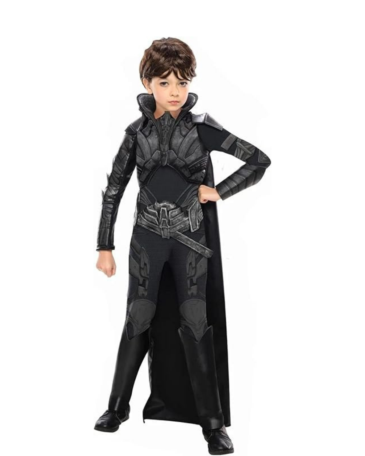 Deluxe Faora Costume for Kids | Black Villain Warrior Suit with Cape deluxe faora costume for kids black