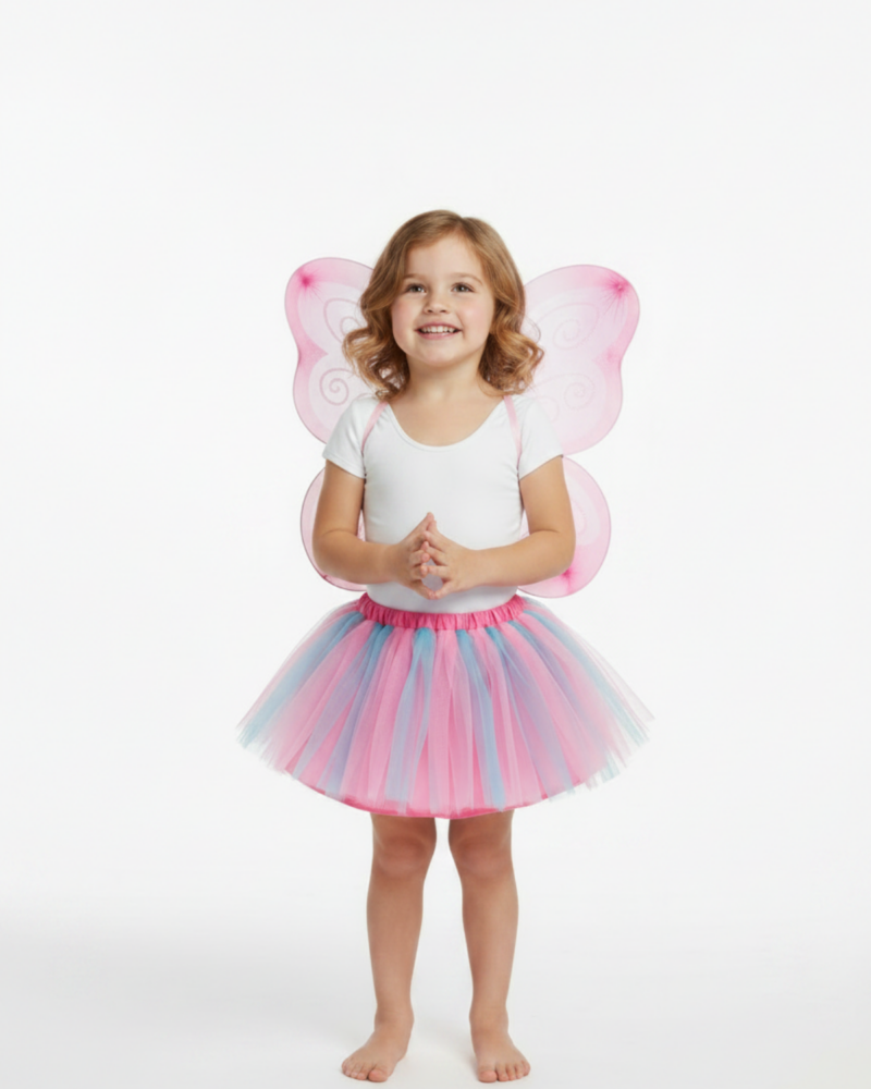 Kids Fairy Tutu Set with Wings | Pink Butterfly Wings & Tulle Skirt Costume for Girls – Dress Up, Book Week & Party Outfit fairy costume for book week