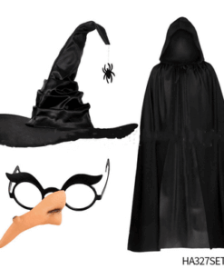 Halloween Costume Witch Spider Pendant Witch Hat Black Cloak Nose Eyes Suit