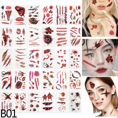 Halloween Scar Pattern Tattoo Stickers Waterproof Halloween Scar Pattern Tattoo Stickers Waterproof - Image 3