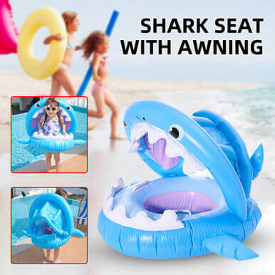 Inflatable Swimming Ring For Kids With Awning Shark Seat Ring Baby Float Inflatable Swimming Ring For Kids With Awning Shark Seat Ring Baby Float