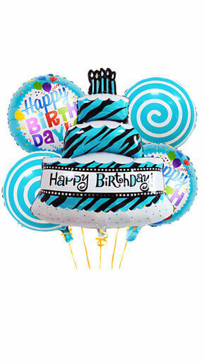 5pcs Blue & Black Happy Birthday Cake Foil Balloons Set