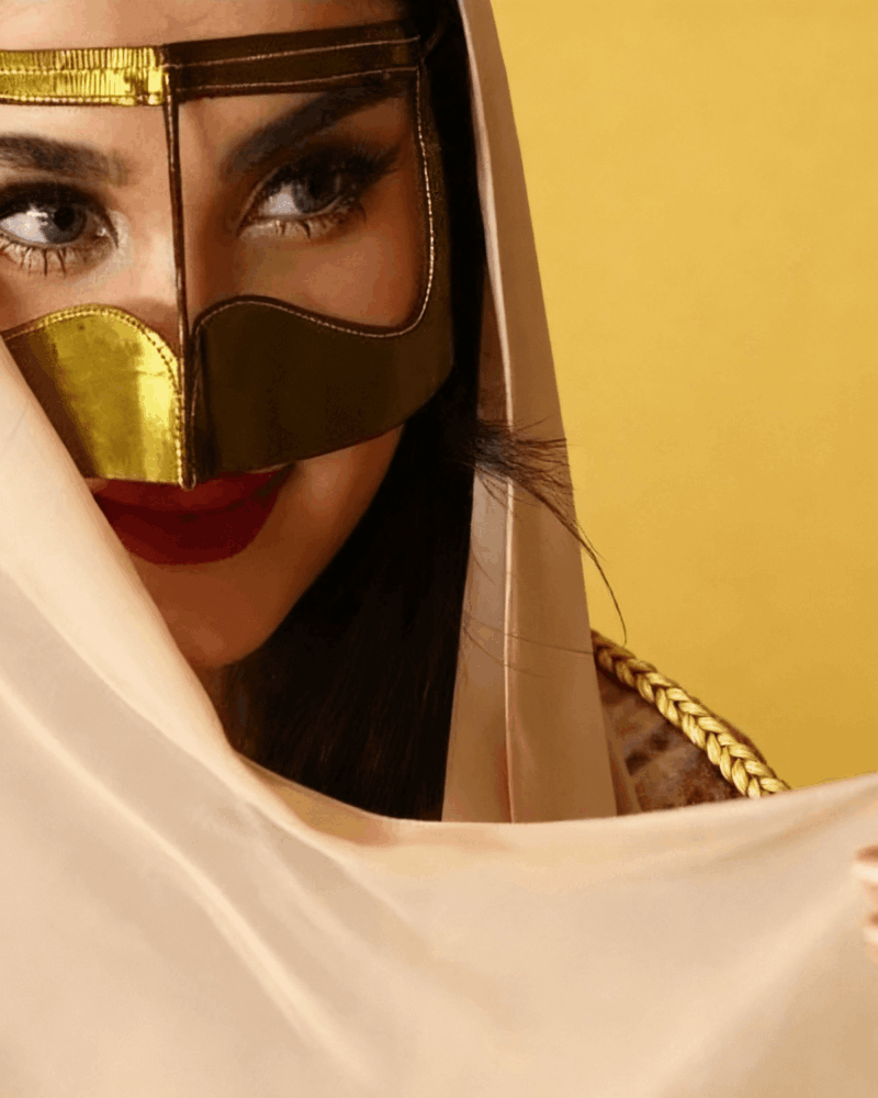 Alternative view of Golden Battoulah Burqa Set for Women - Khaleej Hijab & Face Veil | Emirati Niqab Style | Traditional Modest | UAE Cultural Clothing