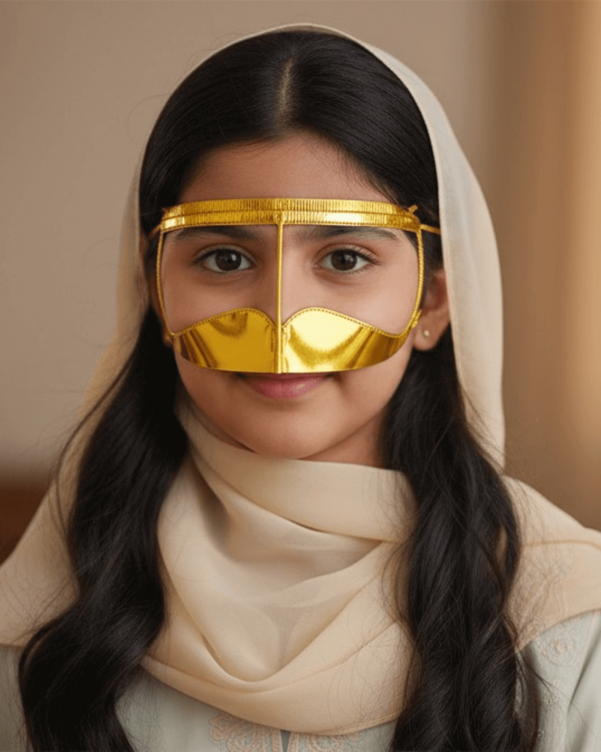Girls Golden Battoulah Burqa Set for Women - Khaleej Hijab & Face Veil | Emirati Niqab Style | Traditional Modest | UAE Cultural Clothing Girls Golden Battoulah Burqa Set for Women - Khaleej Hijab & Face Veil | Emirati Niqab Style | Traditional Modest | UAE Cultural Clothing - Image 3
