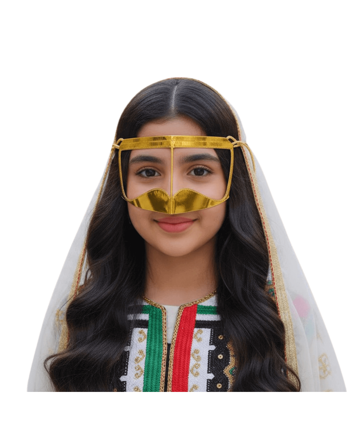 Girls Golden Battoulah Burqa Set for Women - Khaleej Hijab & Face Veil | Emirati Niqab Style | Traditional Modest | UAE Cultural Clothing girls golden battoulah burqa set for