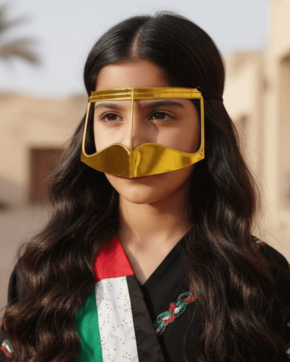 Girls Golden Battoulah Burqa Set for Women - Khaleej Hijab & Face Veil | Emirati Niqab Style | Traditional Modest | UAE Cultural Clothing Girls Golden Battoulah Burqa Set for Women - Khaleej Hijab & Face Veil | Emirati Niqab Style | Traditional Modest | UAE Cultural Clothing - Image 4