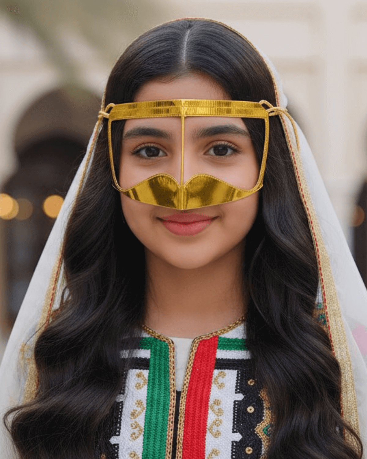 Girls Golden Battoulah Burqa Set for Women - Khaleej Hijab & Face Veil | Emirati Niqab Style | Traditional Modest | UAE Cultural Clothing Girls Golden Battoulah Burqa Set for Women - Khaleej Hijab & Face Veil | Emirati Niqab Style | Traditional Modest | UAE Cultural Clothing - Image 5