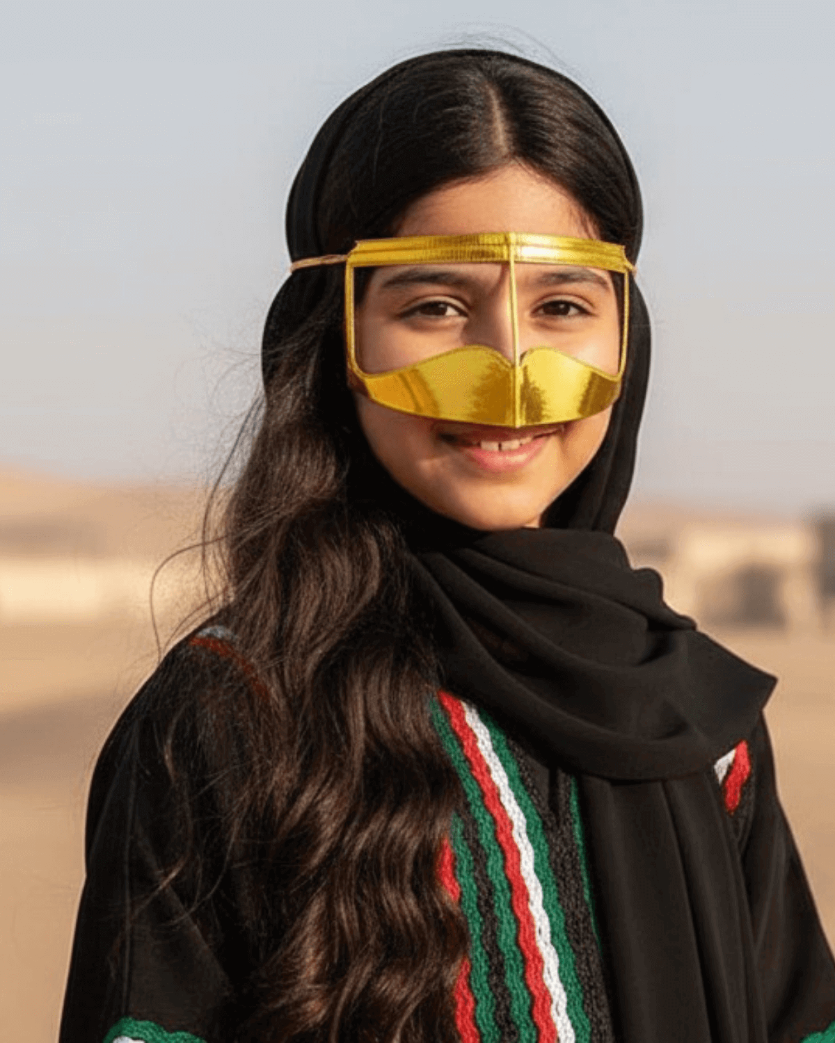 Girls Golden Battoulah Burqa Set for Women - Khaleej Hijab & Face Veil | Emirati Niqab Style | Traditional Modest | UAE Cultural Clothing Girls Golden Battoulah Burqa Set for Women - Khaleej Hijab & Face Veil | Emirati Niqab Style | Traditional Modest | UAE Cultural Clothing - Image 2