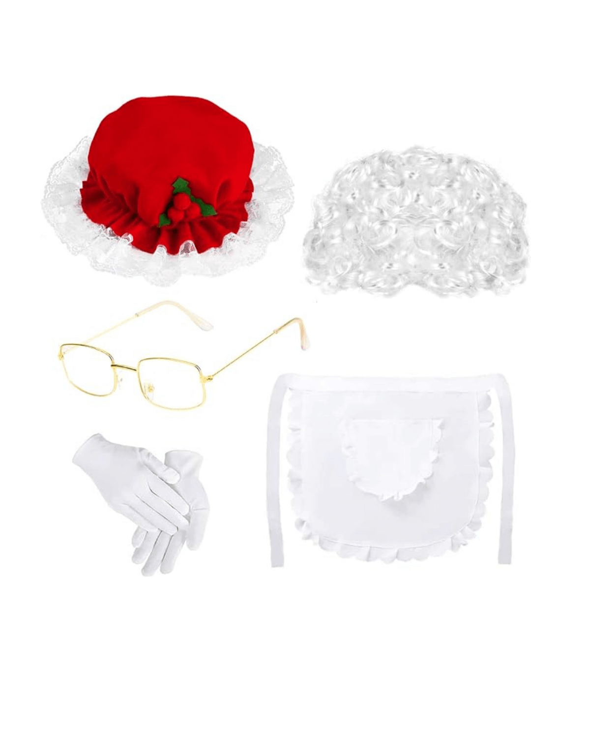 5 Pcs Mrs. Santa Claus Costume ,Mrs. Claus Short Curly Wig, Christmas 5 Pcs Mrs. Santa Claus Costume ,Mrs. Claus Short Curly Wig, Christmas - Image 2
