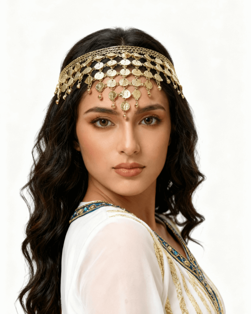 Golden Coin Hair Headband – Ancient & Belly Dance Style WOOCOMERCE Shopzinia PRODUCTS Costumes 32