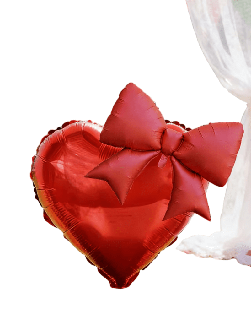 3pcs Valentine Balloon Set – 81cm Red Heart Foil Balloon with Bow & Adhesive for Weddings & Romantic Parties