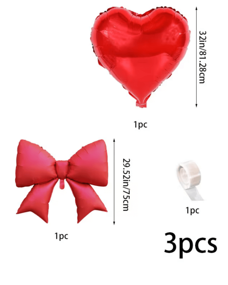 Alternative view of 3pcs Valentine Balloon Set – 81cm Red Heart Foil Balloon with Bow & Adhesive for Weddings & Romantic Parties