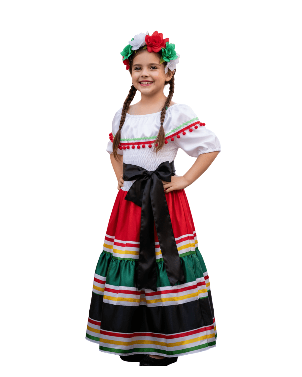 Girl's Mexican Traditional Senorita Dance Dress, Headpiece, and Waistband , 3 PCS girl8217s mexican traditional senorita dance dress