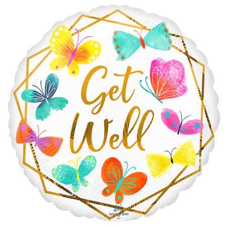 S40 GET WELL WHITE GOLD FOIL BALLOON 18IN