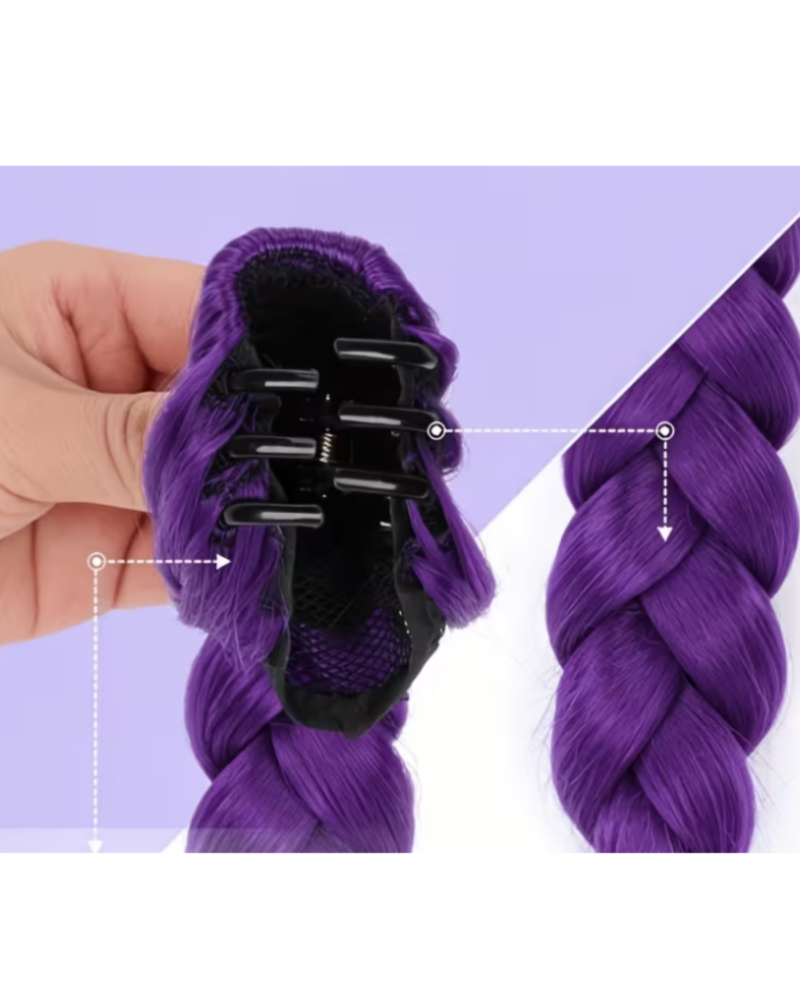 Purple Braided Hair Extension Clip | Long Synthetic Ponytail Braid - Image 2