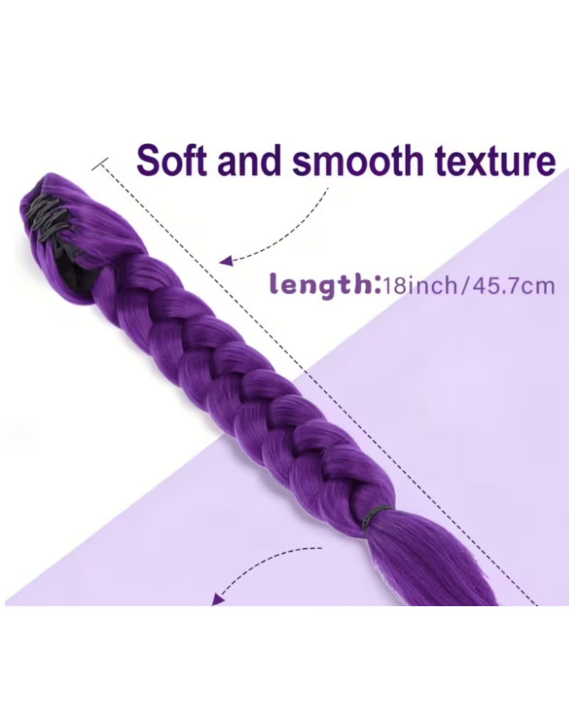 Purple Braided Hair Extension Clip | Long Synthetic Ponytail Braid - Image 4