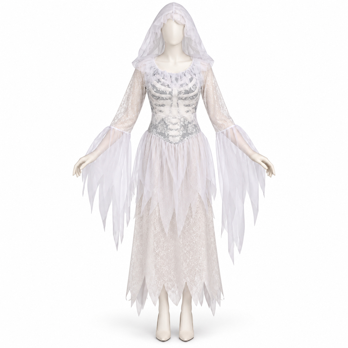 White Ghostly Woman Costume White Ghostly Woman Costume - XL on a white background